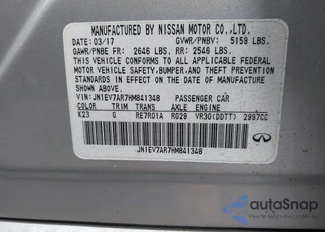 2017 Infiniti Q50 3.0T Premium from USA, damaged, VIN JN1EV7AR7HM841348